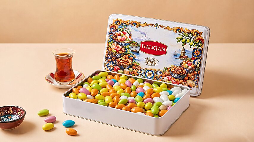 PREMİUM RENKLİ ÇİKOLATALI BADEM DRAJE KUTUSU 1500 GR. - 1